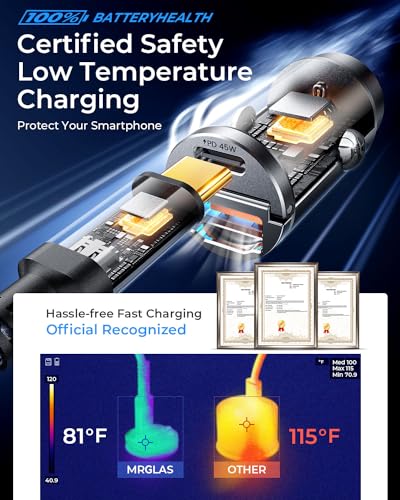 90W Fast iPhone 18/17 Pro Max Car Charger USB C Fast Charge with C Cable - color: Black