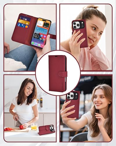 for iPhone 17 Pro Max Wallet Case, Flip Folio Phone Cover with Card Holder, RFID Blocking, Shockproof Protective Case with Kickstand, Magnetic Closure, PU Leather & TPU, Red - color: Red
