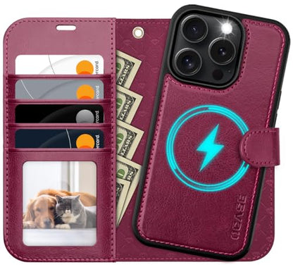 OCASE for iPhone 16 Pro Max Case Detachable Wallet Case with Card Holder, 2 in 1 Pu Leather Flip Folio with RFID Blocking Stand Wrist Strap Shockproof Phone Cover 6.9 Inch 2024, Burgundy - color: Burgundy, size: iPhone 16 Pro Max