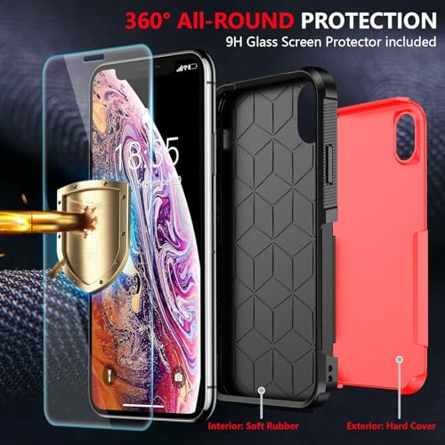 SPIDERCASE for iPhone Xs Max Case, [10 FT Military Grade Drop Protection] [Non-Slip] [2 pcs Tempered Glass Screen Protector] Shockproof Airbag Cushion Protective Case for iPhone Xs Max 6.5” (Red) - color: Red