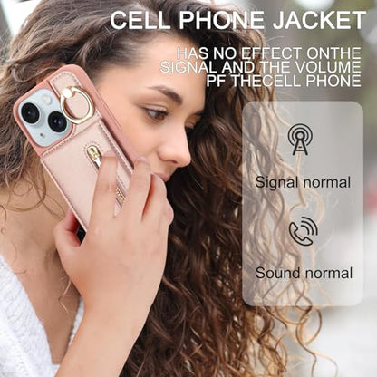 Crossbody Wallet Case for iPhone 11, with Card Slots Zipper Pocket Case, Flip Folio Purse RFID Blocking with Ring Kickstand Detachable Strap-Pink - color: Pink, size: iPhone 11(6.1")