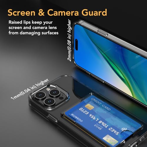 for iPhone 15 Pro Max Clear Card Case - Hybrid Slim Fit Wallet with Card Holder, TPU + PC, Anti-Yellowing, 6.7" 2023 - color: Clear, size: iPhone 15 Pro Max