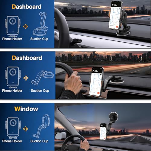 Car Phone Holder Mount, Wireless Car Charger with Auto Clamping, Dashboard Phone Mount and Windshield Holder, Extendable 360 Degree Arm, Washable Gel Suction Cup, Fits Most Smartphones - size: Universal | Auto Charge