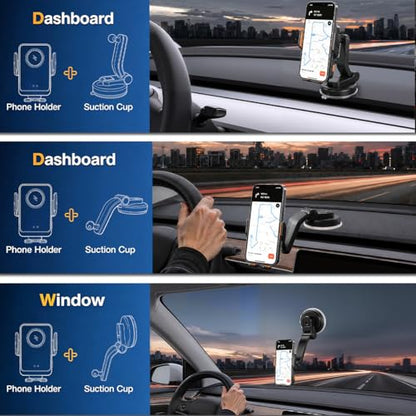 Car Phone Holder Mount, Wireless Car Charger with Auto Clamping, Dashboard Phone Mount and Windshield Holder, Extendable 360 Degree Arm, Washable Gel Suction Cup, Fits Most Smartphones - size: Universal | Auto Charge