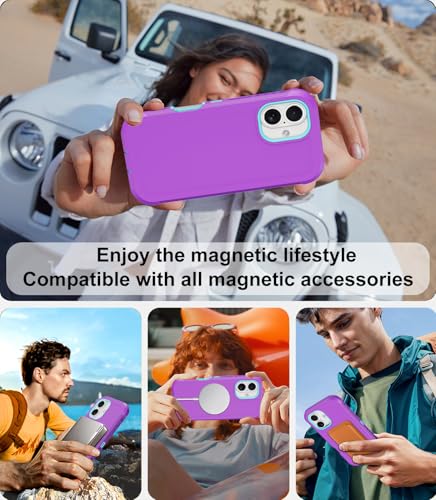 Magnetic for iPhone 17 Case Heavy Duty Military-Grade Shockproof,Anti-Slip 3-Layer Rugged Drop Protection with Screen Protector,Compatible with MagSafe,Anti-Scratch for i 17 Phone Cover (Purple) - color: Purple-m