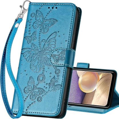 for Samsung Galaxy A32 5G Wallet case, Blue-Butterfly | 3 Card Holders, Kickstand, Shockproof TPU Shell, PU Leather, Magnetic Closure, Protective Flip Folio Cover, Women - color: 8