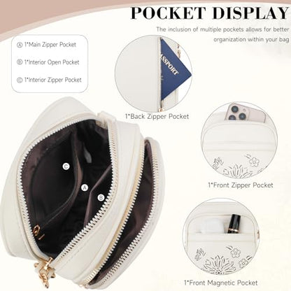 Small Crossbody Bags for Women, RFID Phone Purse with Card Slots, Triple Compartments Lightweight Shoulder Bag - color: 8-white