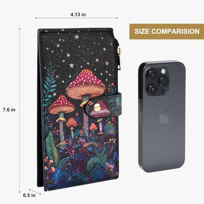 Travelambo RFID Wallet Women Large Size Bifold Multi Card Wallet Case with Zipper Pocke Credit Card Holder for Women - color: Black Mushroom