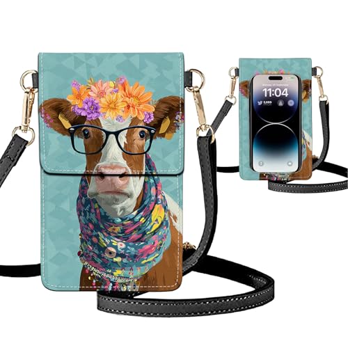 Small Crossbody Bags for Women Touchscreen Cell Phone Bag Cross Body Purses with adjustable Strap,Gifts For Teenage Girls - color: Hipster Animal Cow