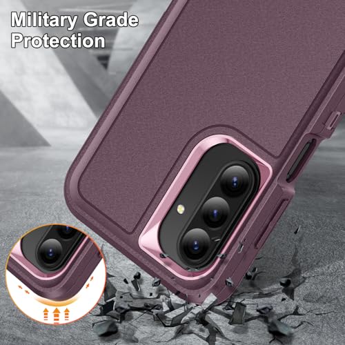 for Samsung Galaxy A26 5G Case with Kickstand Case 3-Layer Military Grade Protective Case Cover Silicone Heavy Duty Rugged Shockproof for Galaxy A26 5G Phone Case (Purple+Pink) - color: Purple+Pink