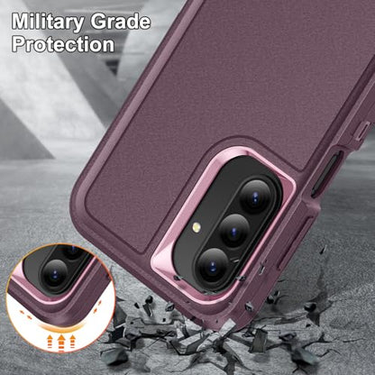 for Samsung Galaxy A26 5G Case with Kickstand Case 3-Layer Military Grade Protective Case Cover Silicone Heavy Duty Rugged Shockproof for Galaxy A26 5G Phone Case (Purple+Pink) - color: Purple+Pink