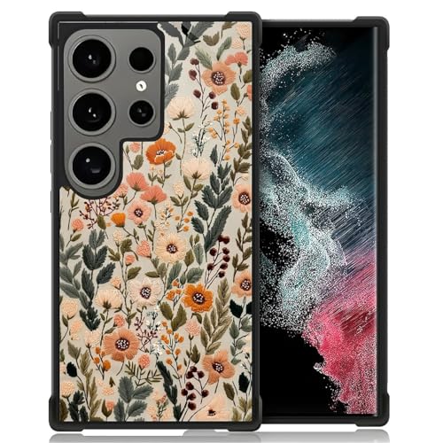 for Samsung Galaxy S24 Ultra Case,Soft Silicone Shockproof Bumper Camera Protection Phone Case-Dark Embroidery Flower - color: Dark Embroidery Flower, size: Samsung Galaxy S24 Ultra