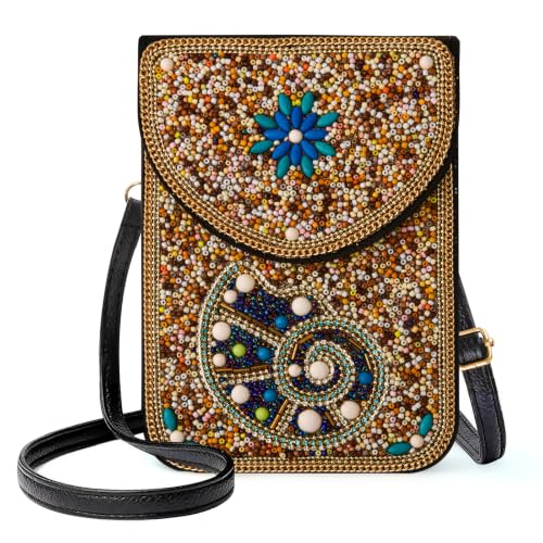 Small Beaded Crossbody Bag for Women, Boho Cell Phone Shoulder Purse Wallet with Handcrafted Colorful Beads - color: Tree-12