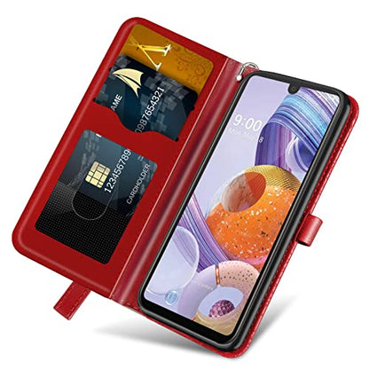 LG Stylo 6 Wallet Case with Card Holder/Slot,PU Leather Flip Folio Shell [Magnetic Closure][Wrist Strap][Kickstand] Shockproof Cover Fit LG Stylo 6(6.8''),Red - color: Red, size: LG Stylo 6