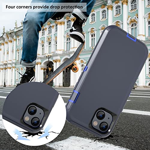 Rugged Phone Case for Apple iPhone 14, with Belt Clip Holster & Kickstand Heavy Duty Shockproof Protective Full Body Case Cover for iPhone 14 6.1 inch Phone (Blue) - color: Blue