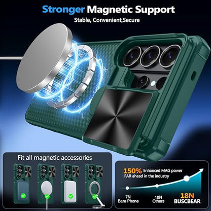 Magnetic for Samsung Galaxy S26 Ultra Case-Green | [Slide Camera Cover][Kickstand][Compatible with MagSafe] Military Drop Protection Phone Case for Galaxy S26 Ultra - color: Green