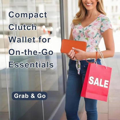 RFID Blocking Cellphone Wallet for Women Dual Zipper Wristlet Large Capacity 17 Card Slots Ladies Travel Clutch Purse with Removable Strap, Orange - color: Orange