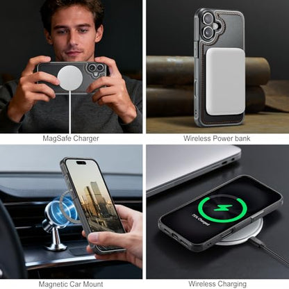WJX for iPhone 16 MagSafe Wallet Case, 2-in-1 Detachable Luxury Card Holder, Universal MagSafe Compatible, RFID Blocking, Shockproof Kickstand Slim Cover， Black - color: Black, size: iPone 16