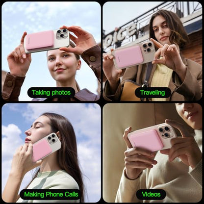 for Magsafe Portable Charger, 5000mAh Slim Wireless Magnetic Power Bank | 20W USB-C Power Delivery,LED Display,Travel Essential for Magsafe Battery Pack Compatible with iPhone 17-12 Series - color: Pink