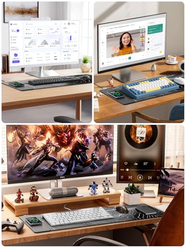 Magnetic Wireless Charging Mouse Pad, 31.5"x15.8" Large Desk Mat - color: Black-31.5"x15.8"-Mag-Contour