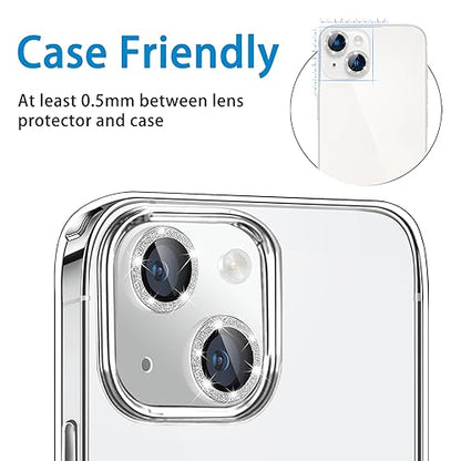 for iPhone 14 & iPhone 14 Plus Camera Lens Protector, Bling Glitter Diamond Lens Cover 9H Tempered Glass Camera Cover Anti Scratch Lens Protector Individual Lens Ring - 2PCS Glitter Silver - color: Silver Glitter