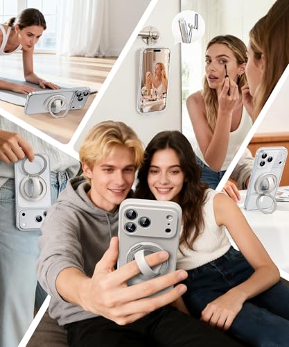 Magnetic Phone Grip, 360° Rotation & 180° Flip Universal Phone Ring Stand, Silicone Phone Ring Holder for Back of Phone for iPhone 17/16/15/14/13/12 Pro Max/Plus, Stone - color: Stone