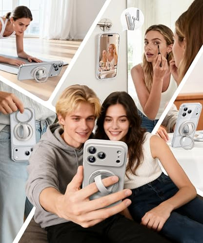 Magnetic Phone Grip, 360° Rotation & 180° Flip Universal Phone Ring Stand, Silicone Phone Ring Holder for Back of Phone for iPhone 17/16/15/14/13/12 Pro Max/Plus, Stone - color: Stone