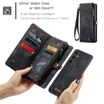 Samsung Galaxy S23 FE Wallet Case,Zipper Folio Leather Case Wallet with Card Holder Strap Wristlet Detachable Magnetic Protective Back Case for Samsung Galaxy S23 FE 5G 6.4 Inch(Black) - color: Black, size: S23 FE 5G 6.4 Inch