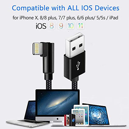 Hi-Mobiler 90 Degree iPhone Charger Lightning Cable 3 Pack 6FT Black