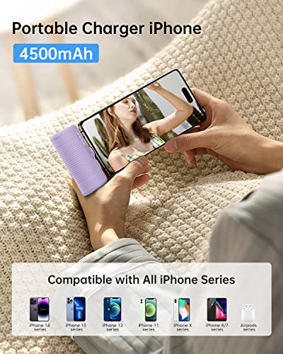 Kuulaa Portable Charger iPhone 4500mAh Mini Power Bank,Cute Battery Pack Backup Charger Travel Compatible with iPhone 14/13/12/11/XS/XR/Airpods (Purple) - color: Purple