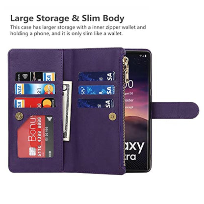 iCoverCase for Samsung Galaxy S23 Ultra Wallet Case with Card Holder, Kickstand Feature PU Leather Case with Adjustable Crossbody Lanyard Magnetic Clasp Zipper Pocket Flip Cover (Purple) - color: Purple, size: Galaxy S23 Ultra