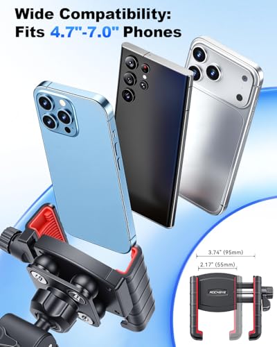 Bike Phone Holder Motorcycle Phone Mount, [Vibration Dampener][Camera Friendly] [1s Lock] Bicycle Phone Holder Handlebar Mount Cell Phones Holder for E-Bike/Stroller/Scooter Fits 4.7''-7'' Phone