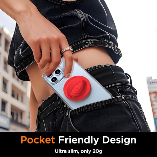 Upgraded Magnetic Phone Grip, Liquid Silicone Soft and Portable, Removable Finger Loop Ring Grip Holder for iPhone, Strong Magnetic Attraction, Compatible with MagSafe Phone Case, Red - color: Red