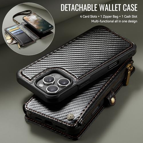 for iPhone 16 Pro Max - Phone Case Wallet Magnetic, CF Black - color: Carbon Fibre Black, size: iPhone 16 Pro Max
