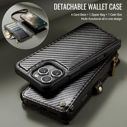 for iPhone 16 Pro Max - Phone Case Wallet Magnetic, CF Black - color: Carbon Fibre Black, size: iPhone 16 Pro Max