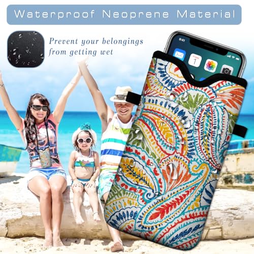Neoprene Cell Phone Pouch 7.5 X 4.3 in Cloth Mobile Protection Case Bag with Crossbody Strap Neck Lanyard Cell Phone Case Paisley Multi - color: Paisley Multi