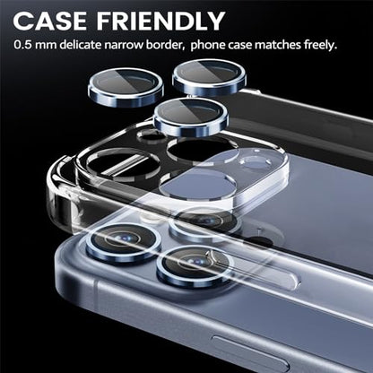 for iPhone 15 Pro Max / iPhone 15 Pro Camera Lens Protector, 9H Hardness Tempered Glass Camera Screen Protector, Strong Adsorption Individual Metal Anti Scratch HD Clear Case Friendly Camera