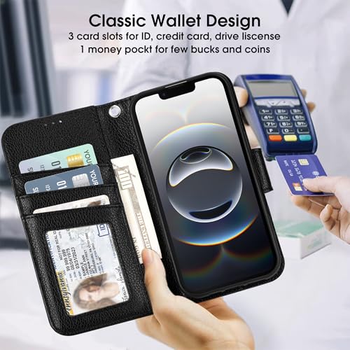 Arae Compatible with iPhone 17e/16e Case Wallet with Card Holder,Wristlet Strap Wallet Flip Cover for iPhone 17e/16e 6.1 inch Men/Women, RFID Blocking, Kickstand,Litchi Black - color: Litchi Black, size: iPhone 17e/16e 6.1 inch
