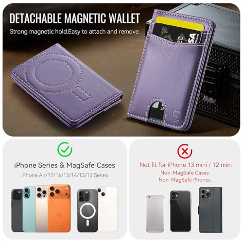 Strapurs Strong Magnetic Wallet Card Holder for MagSafe Phones and Cases, Slim PU Leather Detachable Phone Wallet with 6 Card Slots RFID Blocking for iPhone 17/16/15/14/13/12/Pro/Max/Plus – Purple - color: Purple