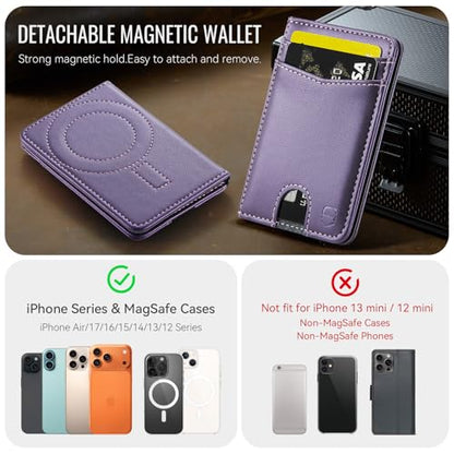 Strapurs Strong Magnetic Wallet Card Holder for MagSafe Phones and Cases, Slim PU Leather Detachable Phone Wallet with 6 Card Slots RFID Blocking for iPhone 17/16/15/14/13/12/Pro/Max/Plus – Purple - color: Purple