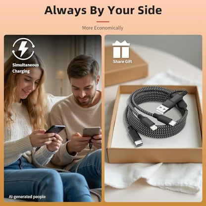 Multi Charging Cable 5in1, 2Pcs USB C/A Multi Charger Cable for All Devices - color: Greyblack, size: 2Pack5FT