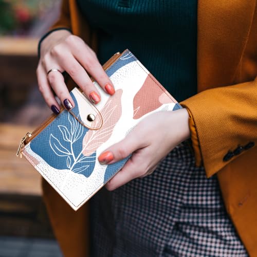 Travelambo RFID Wallet Women Large Size Bifold Multi Card Wallet Case with Zipper Pocke Credit Card Holder for Women - color: Brown Desert Leaf