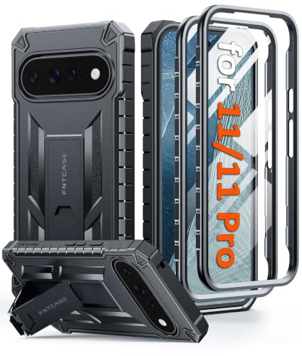 FNTCASE for 11 Pro XL Case, Rugged Kickstand, 2 Front Frames Black | Built-in Screen Protector, 20FT Military-Grade Drop Protection, Rugged Heavy Duty Shockproof Full Body Protective Cover - color: Black, size: for 11 Pro XL
