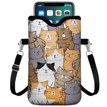 Universal Phone Sleeve Pouch with Crossbody Strap 7.6 X 4.3 Inches Shockproof Water Resistant Mobile Protection Bag-Cats Neoprene Phone Pouch Bag - color: Cats-Phone Pouch