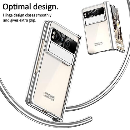 for Google Pixel Fold Case with Screen Protector & Kickstand & Hinge Protection 360 Full Body Shockproof Phone Cover Case for Google Pixel Fold 2023 - Silver