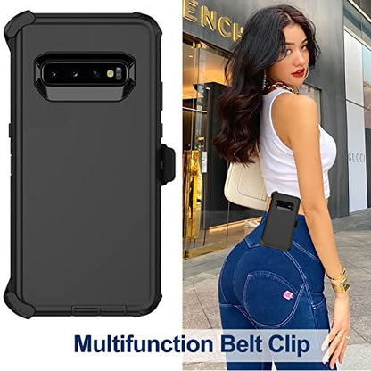 for Samsung Galaxy S10 Case with Belt Clip Holster, 2 x Screen Protector, [Military Grade Drop Protection] Heavy Duty Full Body Shockproof Rugged Protective Cover for Samsung Galaxy S10 Black - color: Black