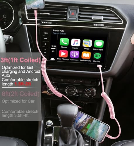 iPhone Charger Cable for Car 3FT, 2Pack Coiled Coiled Lightning Cable - color: Pink, size: 3FT, style: USB A to Lightning