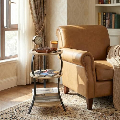 YEAKOO Small Side Table with Charging Station,3-Tier Round end Table - color: Oak, style: USB Charger