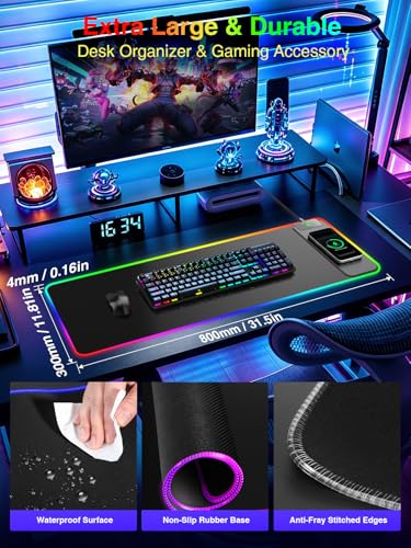 Wireless Charging Mouse Pad Gaming, 31.5"x11.8" Large Desk Mat, Waterproof - color: RGB-31.5"x11.8"-Right