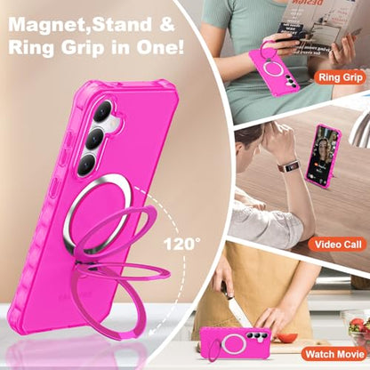Compatible with Samsung Galaxy S24/S25 Case 6.2'' Cute Wavy Frame with Magnetic Stand [Compatible with Mag-Safe] Military-Grade Translucent Phone Case for Women Girls, Hot Pink - color: Hot Pink, size: Samsung Galaxy S24 /Samsung Galaxy S25